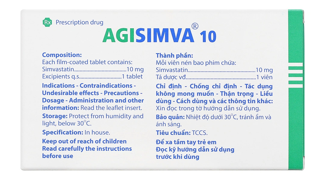 Agisimva 10 trị tăng cholesterol máu, xơ vữa động mạch (3 vỉ x 10 viên) - 1