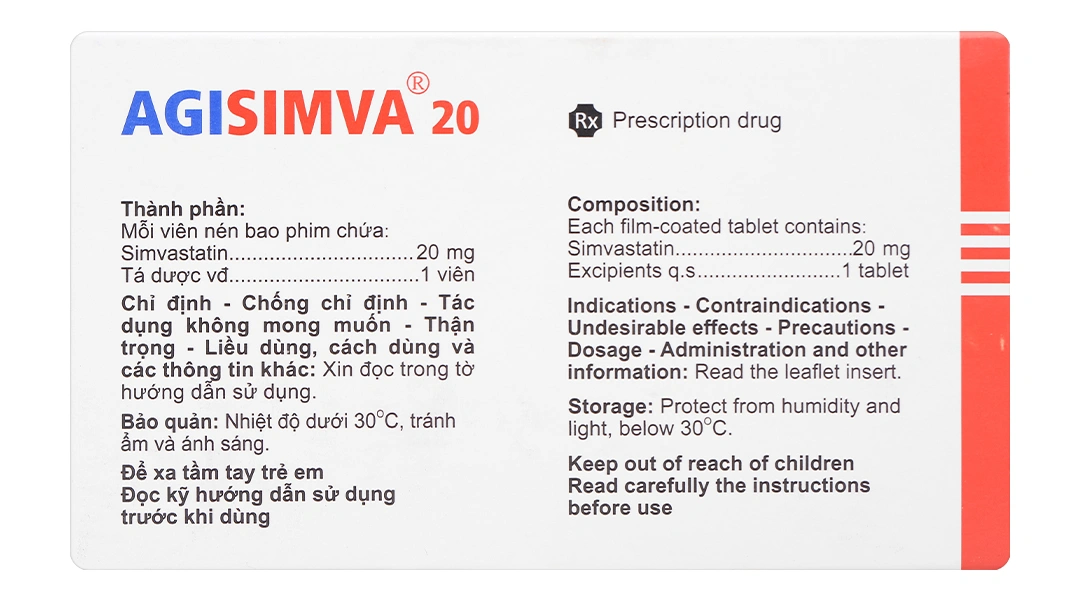 Agisimva® 20mg trị tăng cholesterol máu, làm chậm tiến triển xơ vữa (3 vỉ x 10 viên) - 1