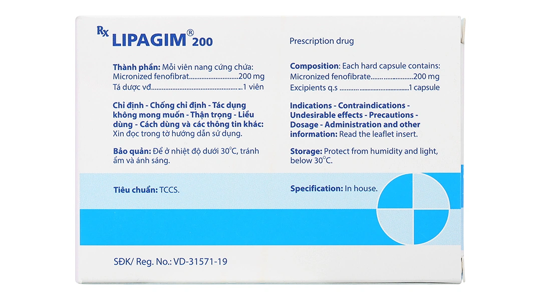 Lipagim 200 trị tăng mỡ máu như tăng Triglycerid, tăng Lipid hỗn hợp (3 vỉ x 10 viên) - 1