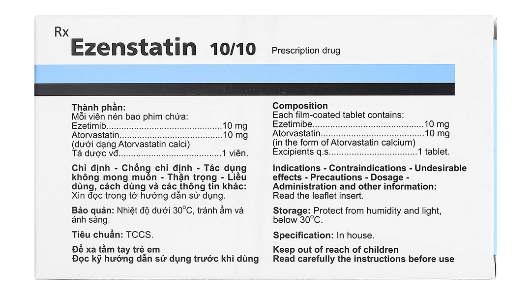 Ezenstatin 10/10 trị tăng cholesterol máu (4 vỉ x 7 viên) - 1