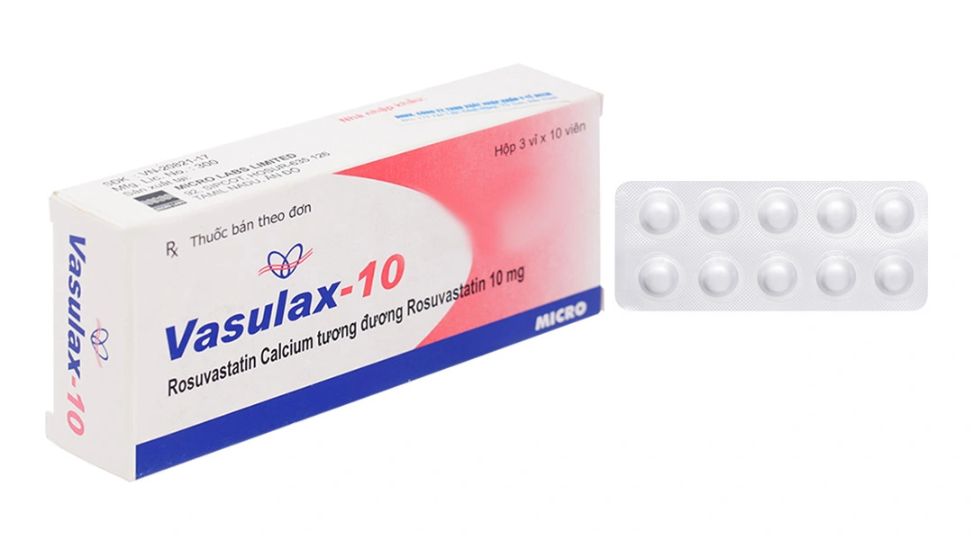 Vasulax-10 trị rối loạn mỡ máu (3 vỉ x 10 viên) - 