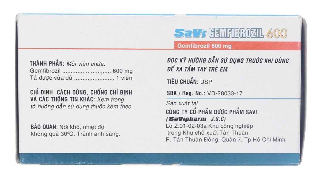 SaVi Gemfibrozil 600 trị rối loạn mỡ máu (6 vỉ x 10 viên) - 1