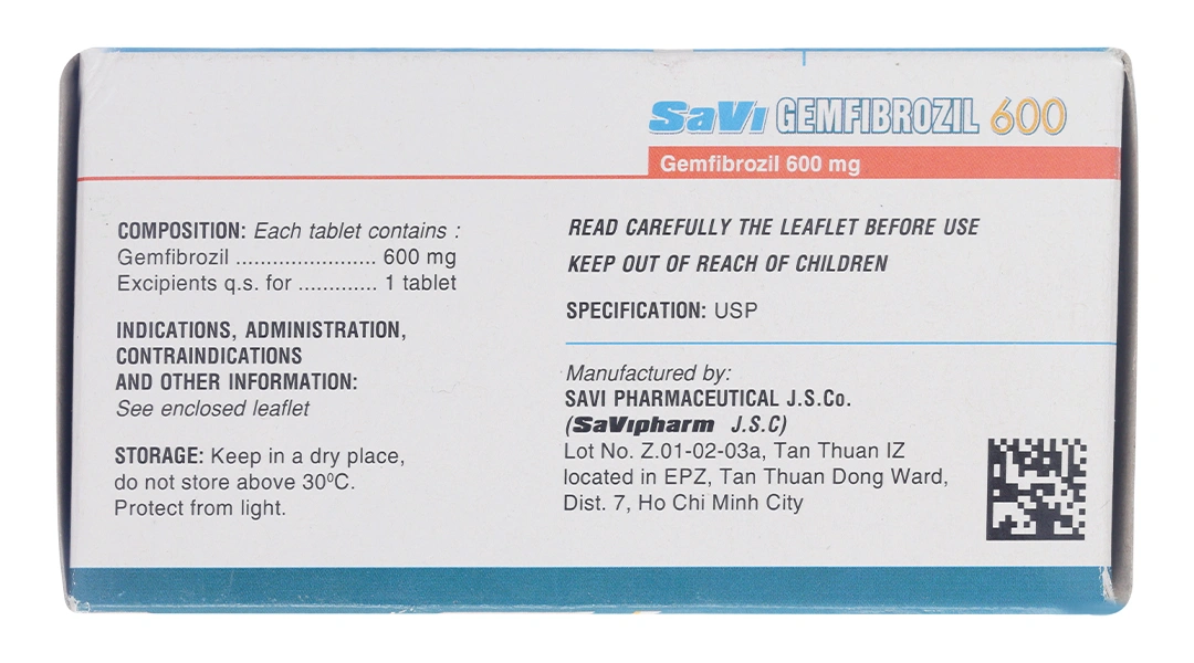 SaVi Gemfibrozil 600 trị rối loạn mỡ máu (6 vỉ x 10 viên) - 2