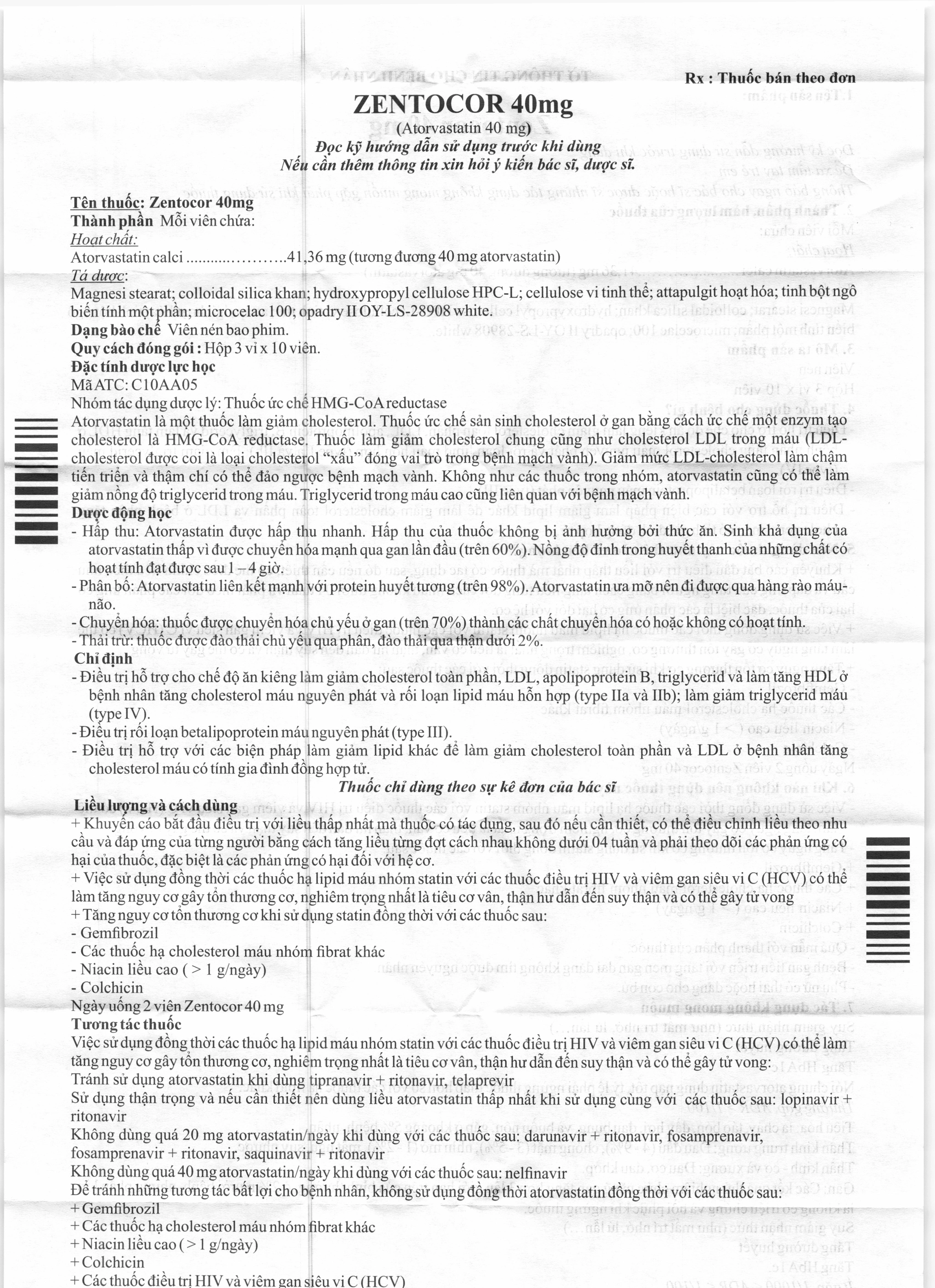 Zentocor 40mg trị rối loạn mỡ máu (3 vỉ x 10 viên) - 4