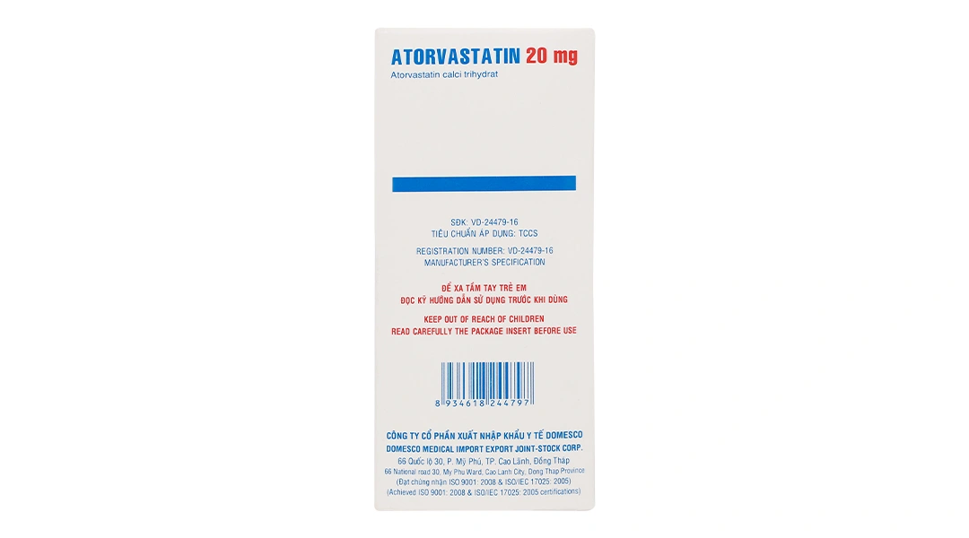 Atorvastatin Domesco 20mg trị tăng cholesterol máu (2 vỉ x 10 viên) - 3