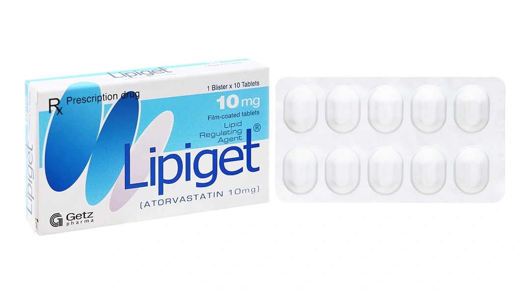 Lipiget 10mg trị rối loạn mỡ máu (1 vỉ x 10 viên) - 