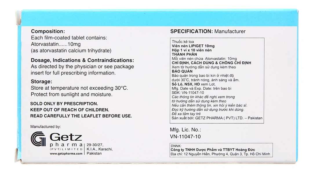 Lipiget 10mg trị rối loạn mỡ máu (1 vỉ x 10 viên) - 1