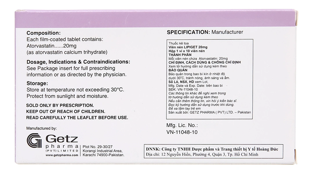 Lipiget 20mg giúp làm giảm cholesterol toàn phần (1 vỉ x 10 viên) - 1