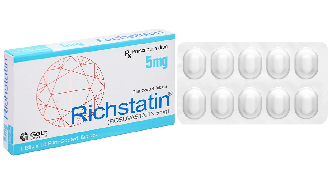 Richstatin 5mg dùng làm giảm nồng độ cholesterol toàn phần (1 vỉ x 10 viên) - 