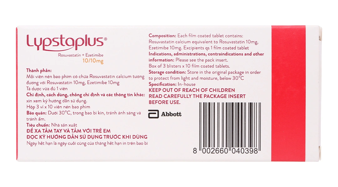 Lypstaplus 10/10mg điều trị tăng cholesterol máu nguyên phát (3 vỉ x 10 viên) - 1
