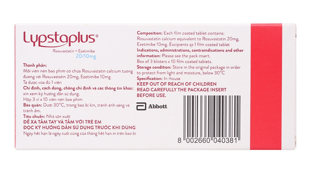 Lypstaplus 20/10mg điều trị tăng cholesterol máu nguyên phát (3 vỉ x 10 viên) - 1