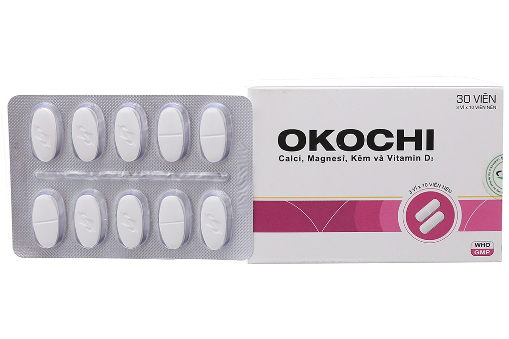 Okochi bổ sung canxi, magie, kẽm và vitamin D3 (3 vỉ x 10 viên) - 
