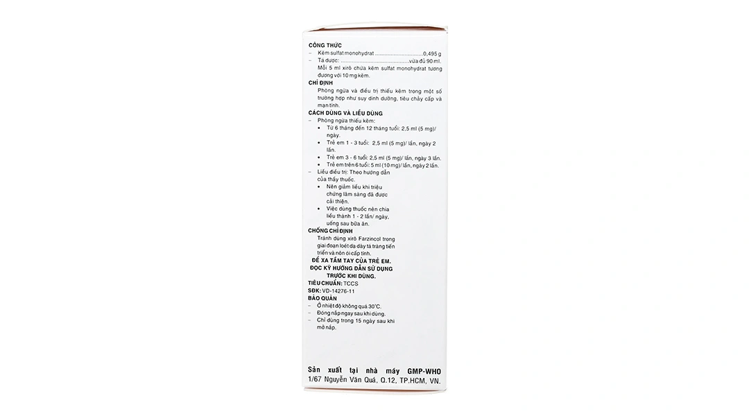 Siro Farzincol phòng và trị thiếu kẽm trong suy dinh dưỡng, tiêu chảy chai 90ml - 3