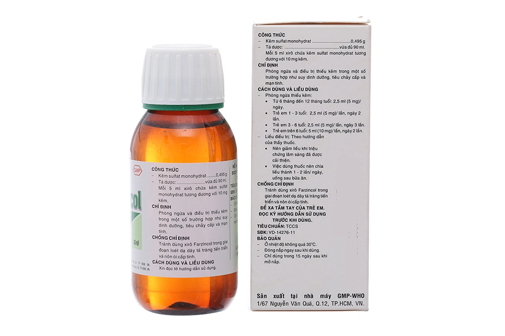 Siro Farzincol phòng và trị thiếu kẽm trong suy dinh dưỡng, tiêu chảy chai 90ml - 