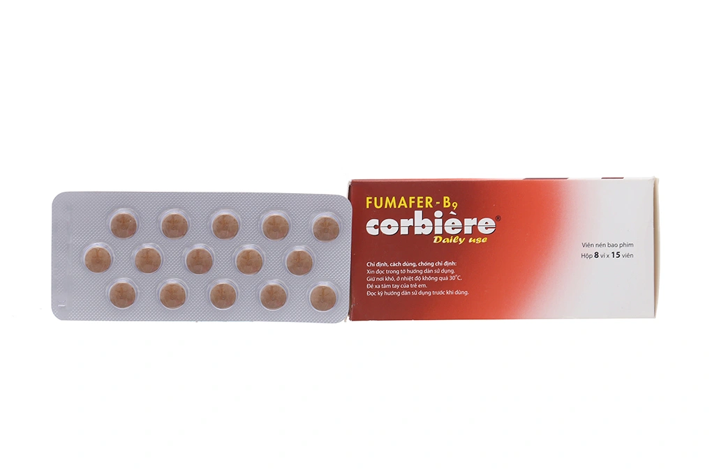 Fumafer-B9 Corbiere bổ sung sắt và axit folic, trị thiếu máu (8 vỉ x 15 viên) - 