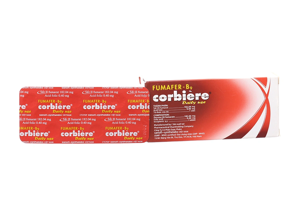 Fumafer-B9 Corbiere bổ sung sắt và axit folic, trị thiếu máu (8 vỉ x 15 viên) - 1