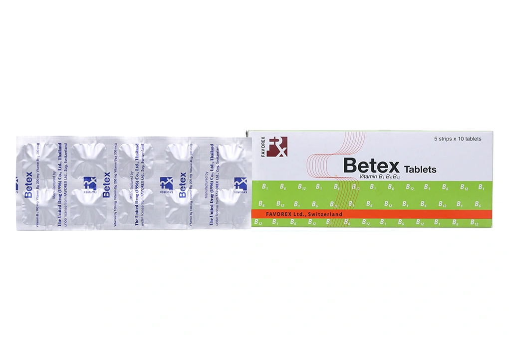 Betex Tablets trị thiếu các vitamin B1, B6, B12 (5 vỉ x 10 viên) - 