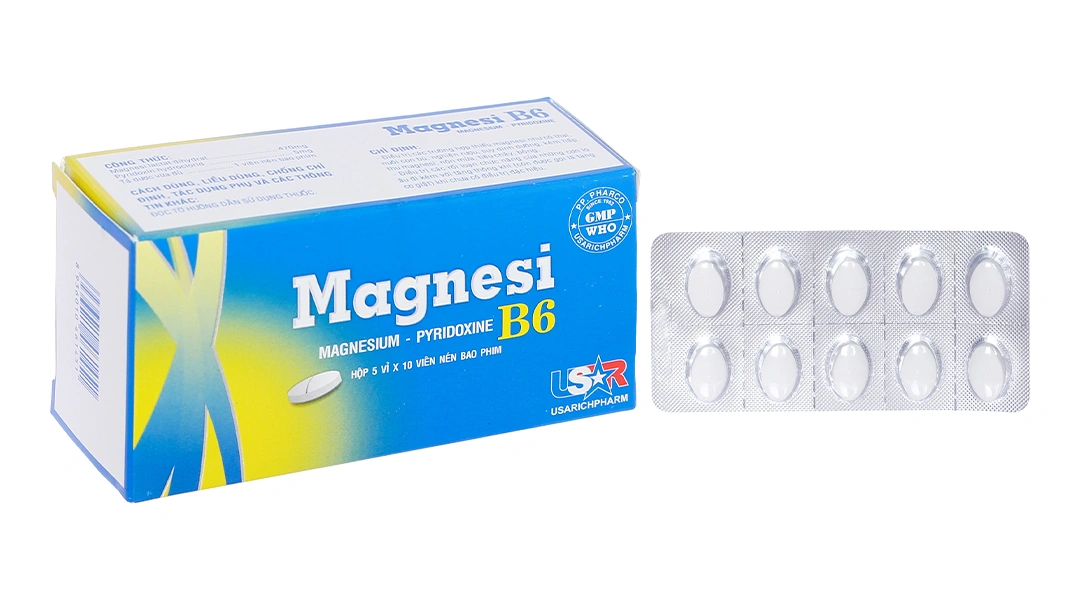 Magnesi B6 Phong Phú trị thiếu magie, giảm lo âu, căng thẳng (5 vỉ x 10 viên) - 