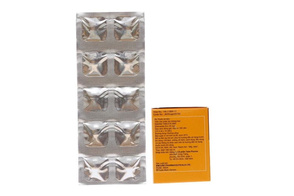 EmZinc Tablets 20mg bổ sung kẽm, trị tiêu chảy (10 vỉ x 10 viên) - 1