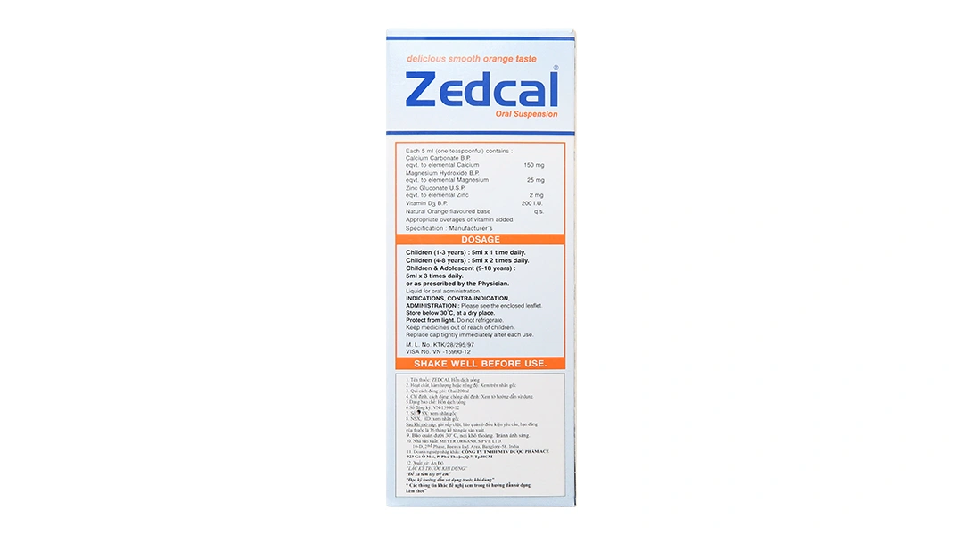 Hỗn dịch uống Zedcal bổ sung canxi, magie, kẽm và vitamin D3 chai 200ml - 1