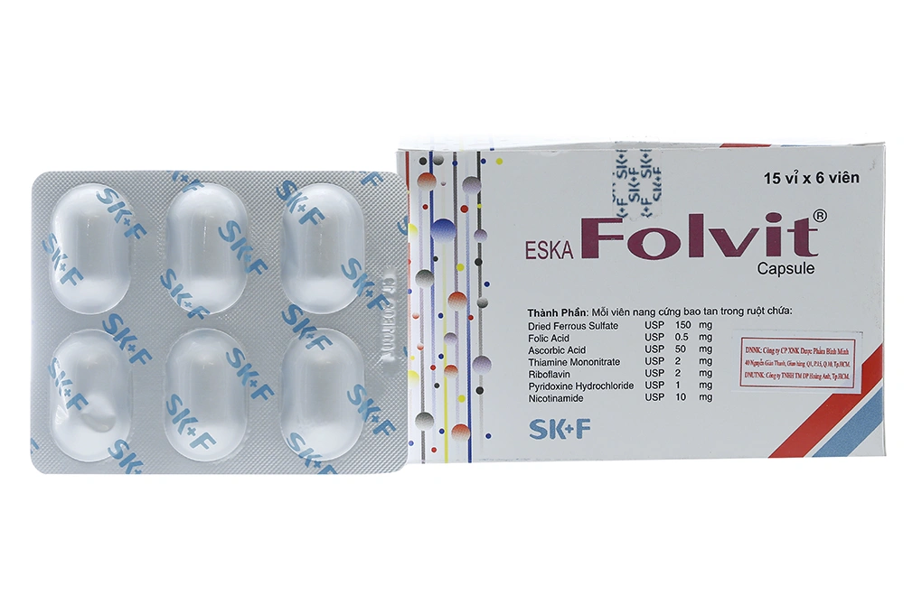 EskaFolvit bổ sung sắt và axit folic, trị thiếu máu (15 vỉ x 6 viên) - 