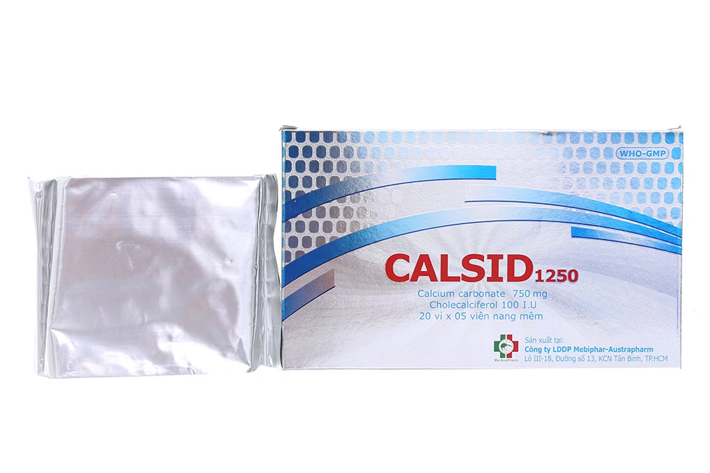 Calsid 1250 trị loãng xương, còi xương (20 vỉ x 5 viên) - 