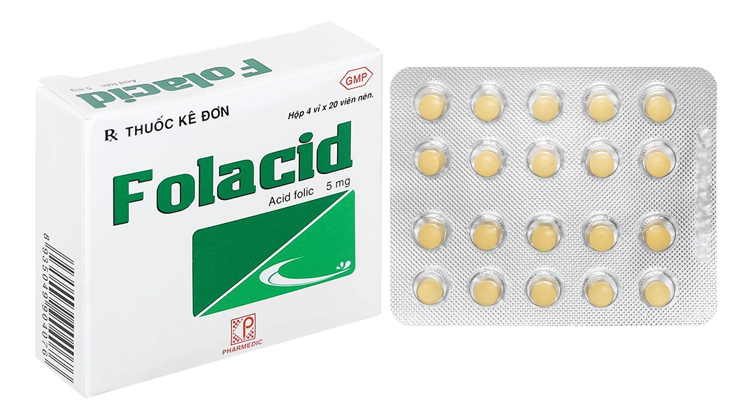 Folacid 5mg phòng và trị thiếu axit folic hộp 4 vỉ x 20 viên - 