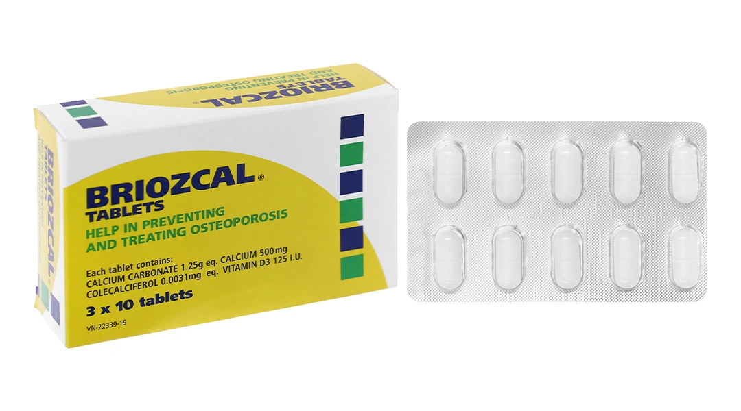 Briozcal bổ sung canxi và vitamin D3, điều trị loãng xương (3 vỉ x 10 viên) - 