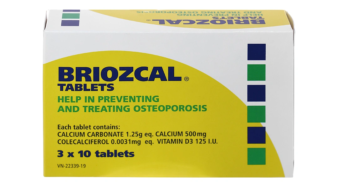Briozcal bổ sung canxi và vitamin D3, điều trị loãng xương (3 vỉ x 10 viên) - 1