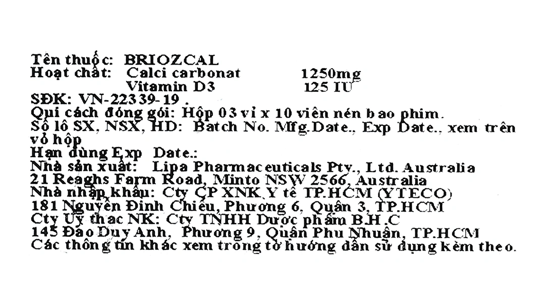 Briozcal bổ sung canxi và vitamin D3, điều trị loãng xương (3 vỉ x 10 viên) - 5