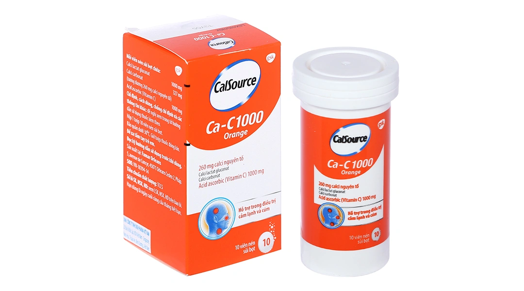 Viên nén sủi bọt CalSource Ca-C1000 Orange bổ sung canxi, vitamin C tuýp 10 viên - 