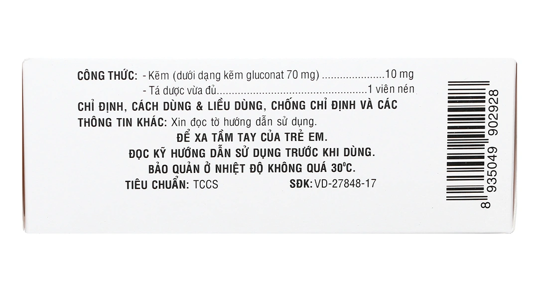 Farzincol 10mg bổ sung kẽm, trị thiếu kẽm (10 vỉ x 10 viên) - 3