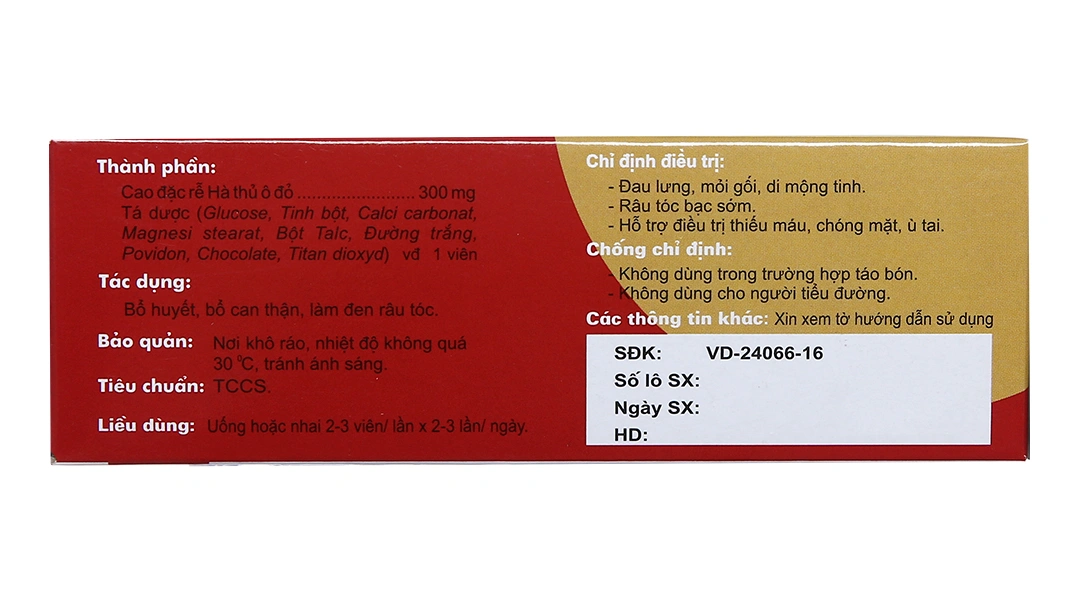 Hà Thủ Ô Traphaco hỗ trợ trị thiếu máu, tóc bạc sớm (5 vỉ x 20 viên) - 2