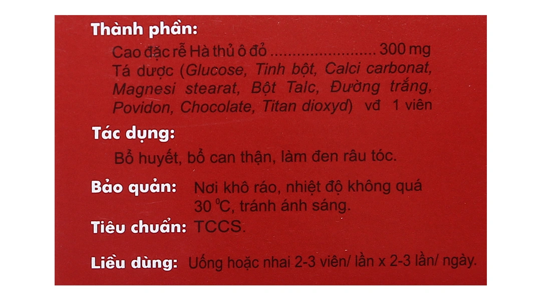 Hà Thủ Ô Traphaco hỗ trợ trị thiếu máu, tóc bạc sớm (5 vỉ x 20 viên) - 5