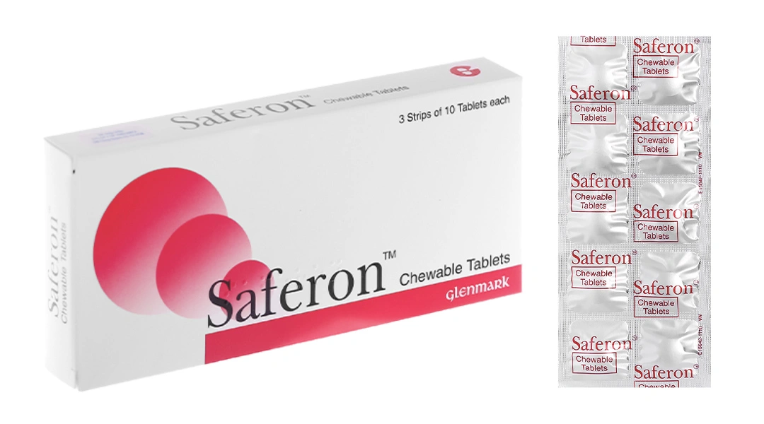 Viên nhai Saferon phòng và trị thiếu máu, thiếu sắt (3 vỉ x 10 viên) - 