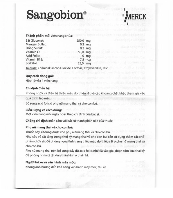 Sangobion trị thiếu máu do thiếu sắt, bổ sung axit folic (10 vỉ x 4 viên) - 3