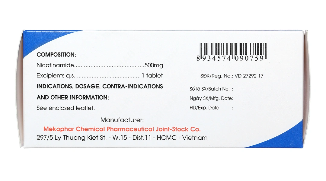 Vitamin PP Mekophar 500mg trị thiếu nicotinamide (10 vỉ x 10 viên) - 3