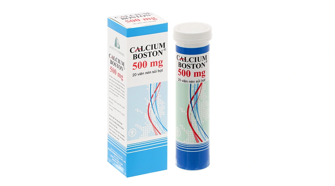 Viên nén sủi bọt Calcium Boston 500mg trị loãng xương, nhuyễn xương tuýp 20 viên - 