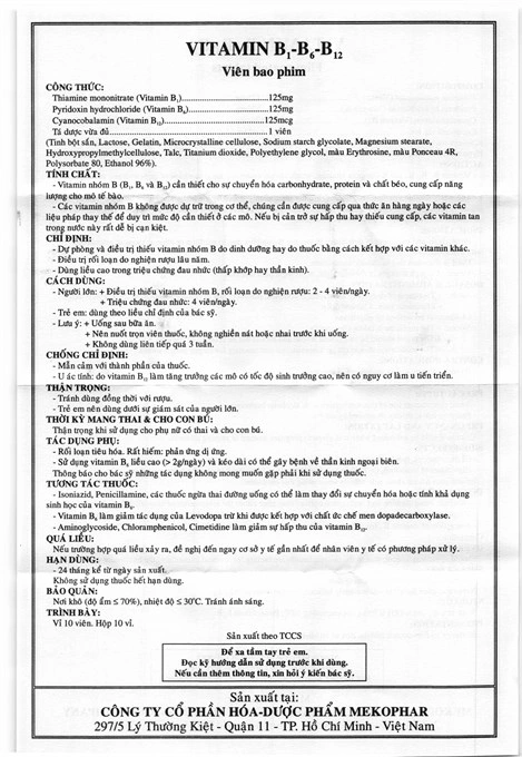Vitamin B1-B6-B12 Mekophar trị rối loạn thần kinh, đau nhức (10 vỉ x 10 viên) - 5