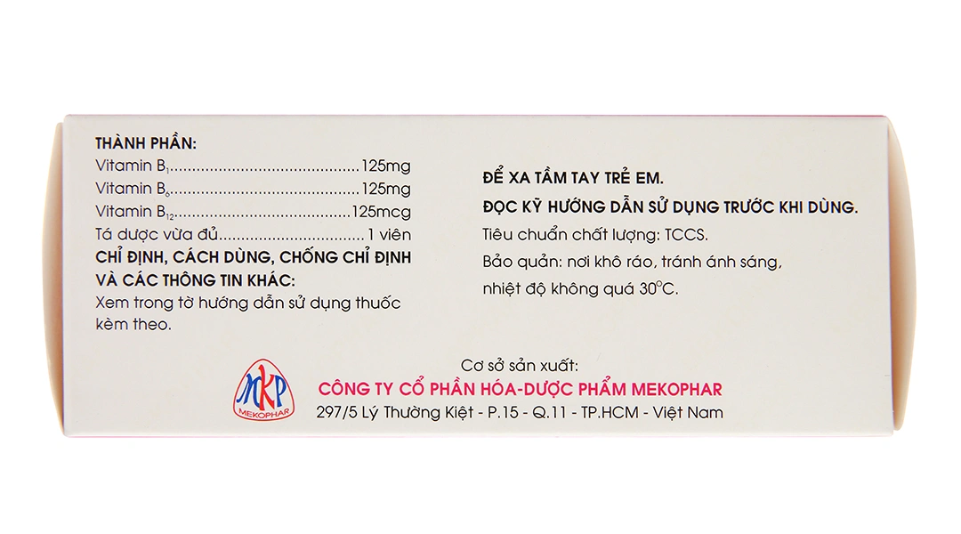 Vitamin B1-B6-B12 Mekophar trị rối loạn thần kinh, đau nhức (10 vỉ x 10 viên) - 2