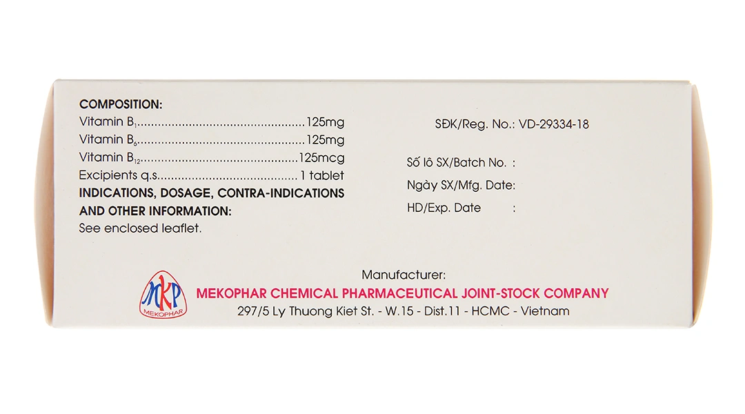 Vitamin B1-B6-B12 Mekophar trị rối loạn thần kinh, đau nhức (10 vỉ x 10 viên) - 3