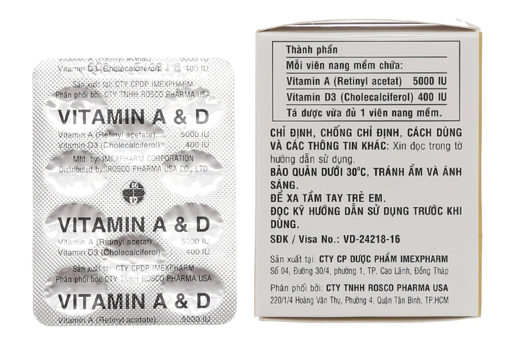 Vitamin A&D Imexpharm dự phòng thiếu hụt vitamin A và vitamin D (10 vỉ x 10 viên) - 1