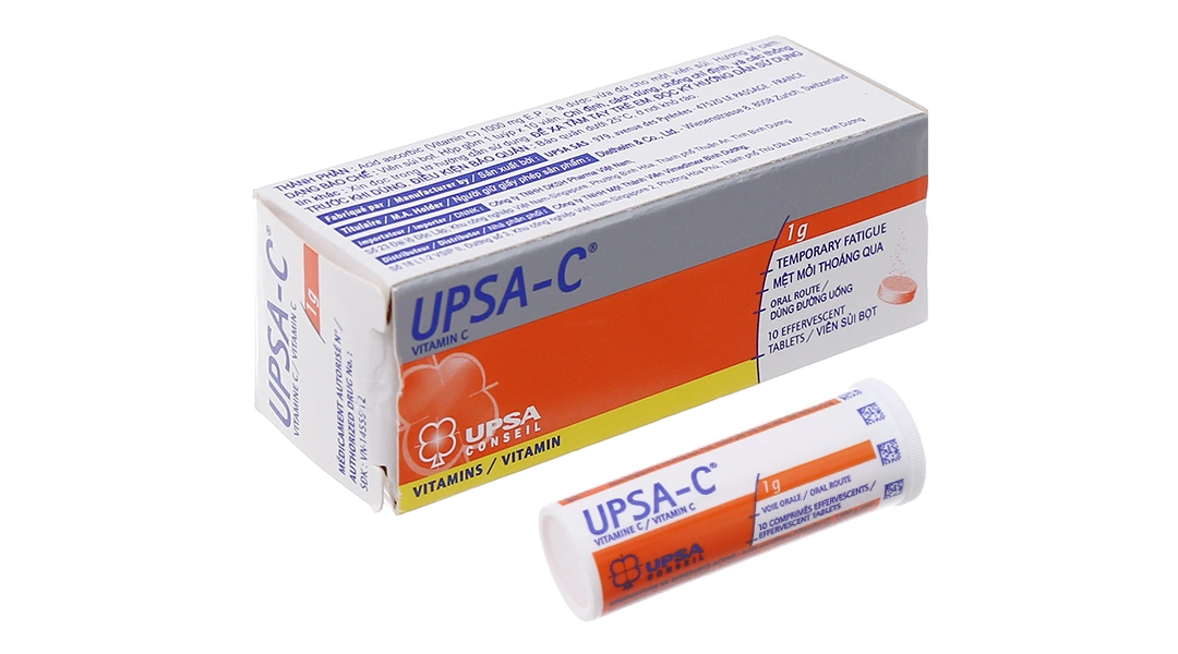 Viên sủi UPSA-C 1g trị thiếu hụt Vitamin C, cảm cúm, mệt mỏi tạm thời tuýp 10 viên - 