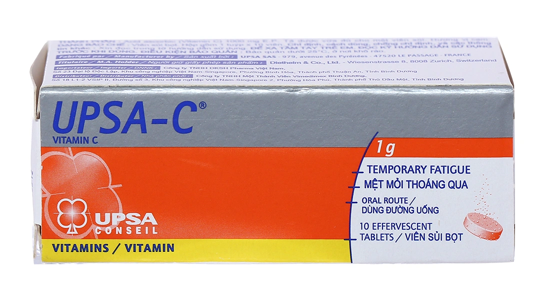 Viên sủi UPSA-C 1g trị thiếu hụt Vitamin C, cảm cúm, mệt mỏi tạm thời tuýp 10 viên - 1