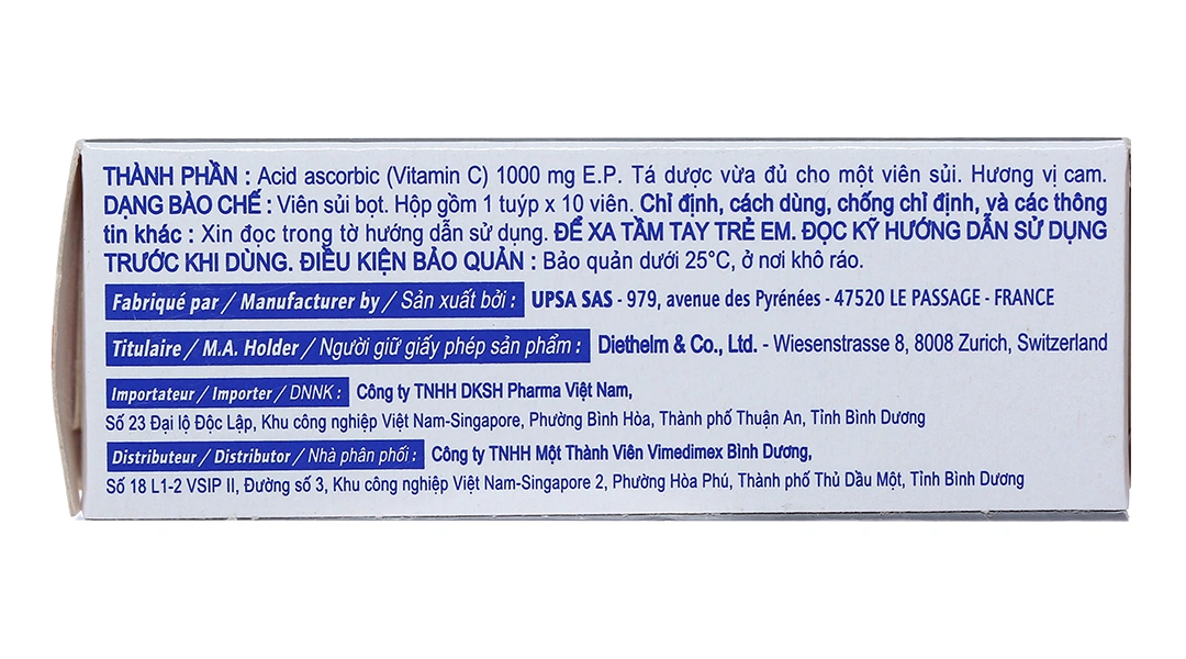 Viên sủi UPSA-C 1g trị thiếu hụt Vitamin C, cảm cúm, mệt mỏi tạm thời tuýp 10 viên - 2