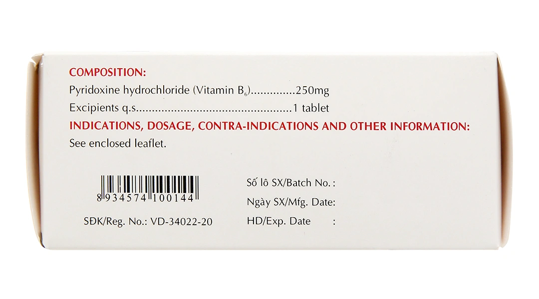 Vitamin B6 Mekophar 250mg trị thiếu máu, ngừa co giật (10 vỉ x 10 viên) - 3