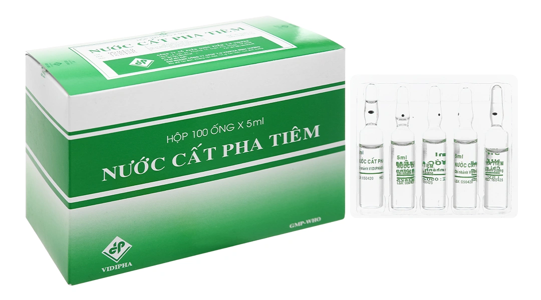 Nước cất pha tiêm Vidipha hòa tan thuốc tiêm bột (100 ống x 5ml) - 