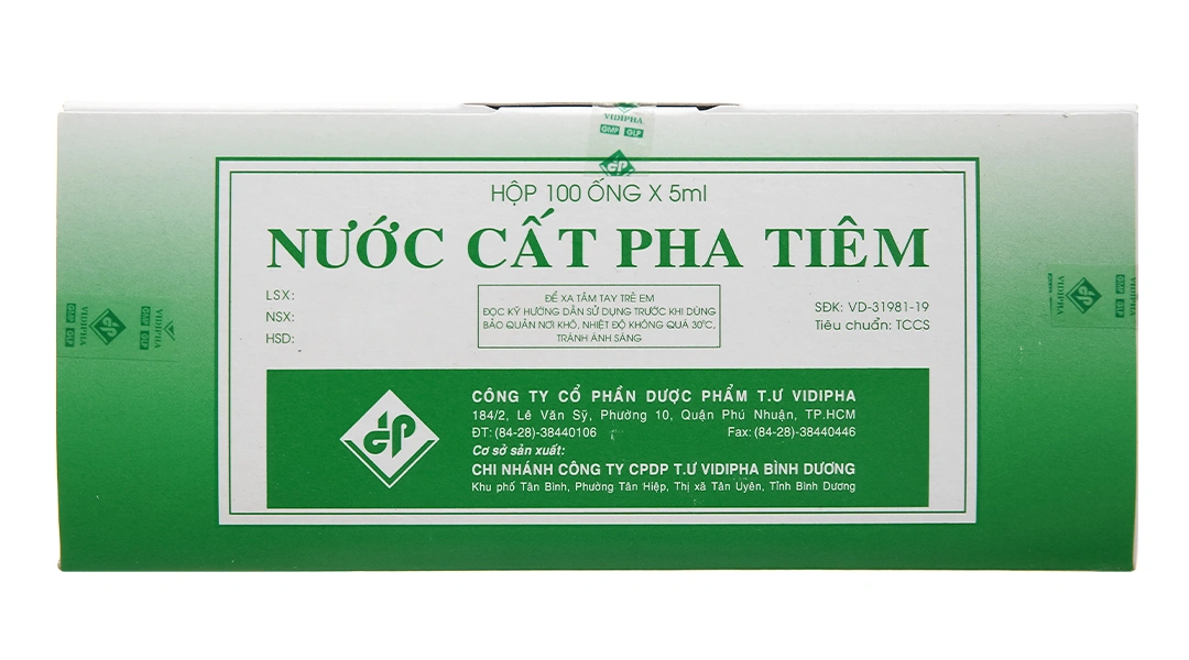 Nước cất pha tiêm Vidipha hòa tan thuốc tiêm bột (100 ống x 5ml) - 2