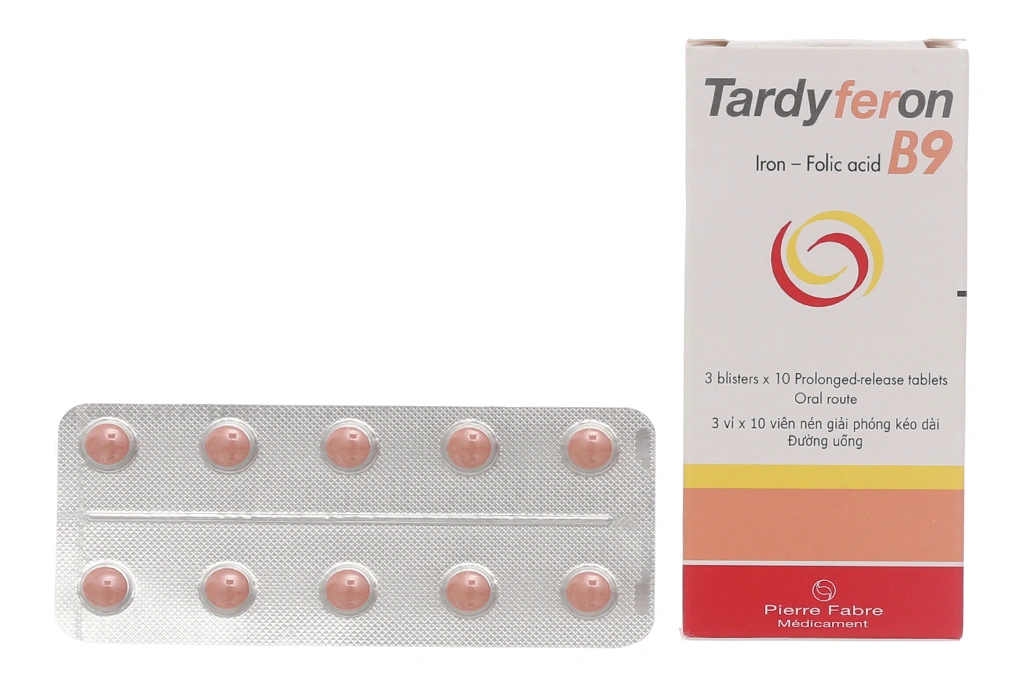 Tardyferon B9 dự phòng thiếu sắt và acid folic (3 vỉ x 10 viên) - 