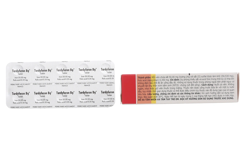 Tardyferon B9 dự phòng thiếu sắt và acid folic (3 vỉ x 10 viên) - 1